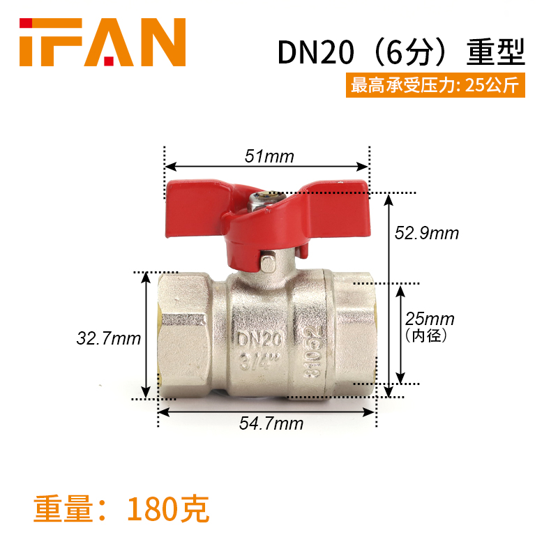 家装 6 分球阀怎么选？IFAN DN20 重型铜球阀不漏水✅